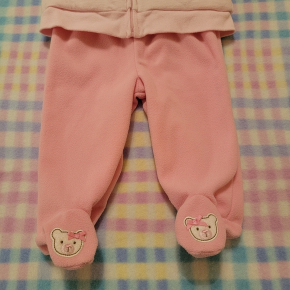 BABY WORKS ♡ Pink 'n White Baby Girl Teddy Bear 2pc Vest|Footie Pant Outfit 0-3M - Picture 2 of 16